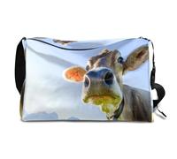 Bolsa de lona de piel de vaca divertida de montaña para hombre, mujer, niños y niñas, fin de semana de vaca durante la noche, deportes, gimnasio, bolsa de viaje, bolso cruzado de un solo hombro,