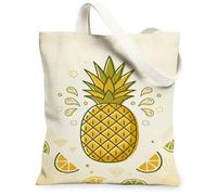 Bolsa de lona de piña para mujer, verano, tropical, limón, sol, amarillo, lavable, reutilizable, pequeña, ideal para familia, amigos, colegas, lectura, amores, 13 x 15 pulgadas