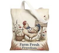 Bolsa de lona de pollo para mujer, cesta rústica de huevos de verano, beige, lavable, reutilizable, ideas para familiares, amigos, colegas, lectura, amor, 13 x 15 pulgadas