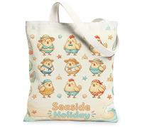 Bolsa de lona de pollo para mujer, diseño de concha de estrella de mar, color amarillo, lavable, reutilizable, ideal para viajes, trabajo, compras, librería, 13 x 15 pulgadas