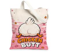 Bolsa de lona de pollo para mujer, diseño de estrellas de dibujos animados juguetones, sin melocotón, lavable, reutilizable, estética, ideas para, Melocotón, 13x15 Inch