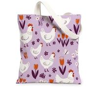 Bolsa de lona de pollo para mujer, diseño de tulipanes juguetones, mariposa, primavera, violeta, lavable, reutilizable, bolsa de mercado, ideas F, Violeta, 13x15 Inch