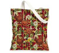 Bolsa de lona de pollo para mujer, diseño rústico de crisantemo, frambuesa, otoño, rojo, lavable, reutilizable, estética, ideas para familiares, amigos, colegas, lectura, amor, 13 x 15 pulgadas