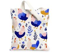 Bolsa de lona de pollo para mujer, juguetona y fantástica, diseño de hojas de flores, color azul, lavable, reutilizable, pequeñas, ideas para viajes de compras, oficina, biblioteca, casual, 13 x 15