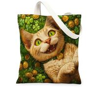 Bolsa de lona de San Patricio Devon Rex Cat para ir de compras, 13 x 15 pulgadas, bolsa reutilizable con estampado de gatito de trébol para mujeres, decoración de regalo de pintura estética de trébol