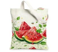 Bolsa de lona de sandía para mujer, de verano vibrante hoja de abeja verde de verano, lavable, reutilizable, ideas para compras, viajes, oficina, biblioteca, casual, 13 x 15 pulgadas