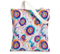 Bolsa de lona de teñido anudado para mujer, estilo bohemio, casual, con diseño de flores en remolino, multicolor, lavable, reutilizable, ideas para familiares, amigos, colegas, lectura, amor, 13 x 15
