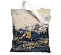 Bolsa de lona de tienda para mujer, aventura al aire última intervensión, montañas, estrellas, verano, azul marino, lavable, reutilizable, bolsa de comestibles ideas para Trave, Azul marino, 13x15