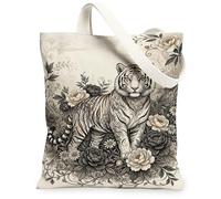 Bolsa de lona de tigre para mujer, diseño artístico inspirado en la naturaleza, no deja negro, lavable, reutilizable, bolsa de mano estética I, Negro, 13x15 Inch