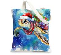 Bolsa de lona de tortuga marina de Navidad para ir de compras, 13 x 15 pulgadas, bonito regalo de Navidad subacuático, reutilizable, bolsa de tela de hombro para mujer, pintura náutica, decoración de
