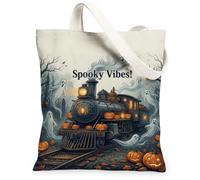 Bolsa de lona de tren, fantasía, calabazas, fantasma, Halloween, negra, para uso diario, 33 x 38 cm, Negro, 13x15 Inch