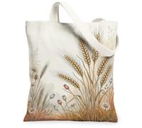 Bolsa de lona de trigo, diseño rústico de crisantemo natural, flores silvestres, color beige, bolsas de comestibles de 13 x 15 pulgadas, Beige, 13x15 Inch