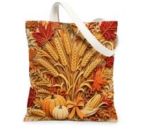 Bolsa de lona de trigo para mujer, diseño rústico de calabaza, maíz, Acción de Gracias, naranja, lavable, reutilizable, bolsa de mercado, ideas para el mercado, Naranja, 13x15 Inch
