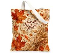 Bolsa de lona de trigo para mujer, diseño rústico de otoño, hojas de arce, bayas, Acción de Gracias, naranja, lavable, reutilizable, ideas para el mercado, Naranja, 13x15 Inch