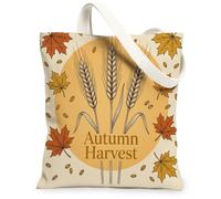 Bolsa de lona de trigo para mujer, otoño, hoja de arce natural, bellota, otoño, naranja, lavable, reutilizable, bolsa de mercado, ideas para S, Naranja, 13x15 Inch