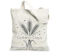 Bolsa de lona de trigo, rústica, elegante, con estrellas, curvas, cosecha, beige, para uso diario, 13 x 15 pulgadas, Beige, 13x15 Inch