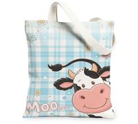 Bolsa de lona de vaca para mujer, diseño de mariposa, crisantemo, no azul, lavable, reutilizable, para compras, brunch, parque, biblioteca, excursiones, 13 x 15 pulgadas