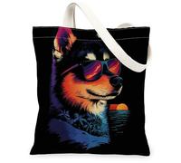 Bolsa de lona de verano con diseño de perro Husky para ir de compras, 13 x 15 pulgadas, diseño de cachorro costero de playa fresca, reutilizable, estampado de comestibles, para mujeres, decoración de