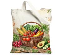 Bolsa de lona de verduras para mujer, cesta rústica natural, hierbas, cosecha, verde, lavable, reutilizable, estética, ideas, Verde, 13x15 Inch