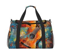 Bolsa de lona de viaje con diseño de guitarra en acuarela, colorida música, gimnasio, durante la noche, para hombres y mujeres, equipaje de mano ligero para entrenamiento y vacaciones