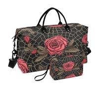 Bolsa de lona de viaje con diseño de telaraña de rosas rojas, para gimnasio, yoga, para hombres y mujeres, bolsa de fin de semana, Red Rose Spider Web, Talla única, Bolsa de viaje