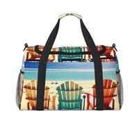 Bolsa de lona de viaje con estampado de escena de playa con sillas, elegante con cremallera impermeable para avión y gimnasio