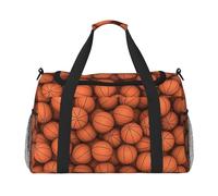 Bolsa de lona de viaje con estampado naranja de baloncesto, elegante, con cremallera impermeable para avión y gimnasio