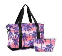 Bolsa de lona de viaje con palmeras de playa, color morado, bolsa de fin de semana, bolsa de lona con correa ajustable para yoga, impermeable, Purple Sunset Beach Palms, 1 size