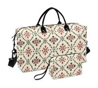 Bolsa de lona de viaje para fin de semana, bolsa de gimnasio con correa ajustable para viajes en avión, juego de 2 piezas, Estilo cabaña de color rojo y verde oscuro