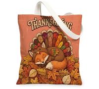 Bolsa de lona de zorro para el día de Acción de Gracias de otoño, 13 x 15 pulgadas, diseño de pavo divertido de otoño, reutilizable, estampado de comestibles, para mujeres, decoración de regalo de