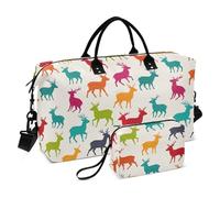 Bolsa de lona decorativa con diseño de ciervo y alce de dibujos animados, color beige, para fin de semana, viajes, gimnasio, deportes, con bolsa de aseo para deportes, bolsas impermeables