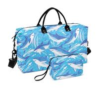 Bolsa de lona decorativa grande con diseño de tiburón blanco y azul cielo, bolsa de lona con bolsa de aseo para avión, viajes, bolsas impermeables para mujer en Avion