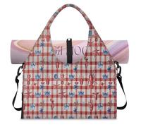 Bolsa de lona deportiva a cuadros con compartimento para zapatos, fin de semana, bolsa de equipaje para gimnasio, yoga, viajes, color, L, Bolsa de viaje