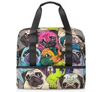 Bolsa de lona deportiva colorida con diseño de bulldog para mujeres, hombres y niños, Kirls lindo bulldog francés, bolsas de fin de semana, bolsas de noche separadas para mojado, bolsa de mano de 21 L