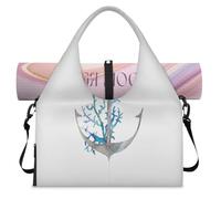 Bolsa de lona deportiva con ancla de acuarela coral y estrella de mar con compartimento para zapatos, ancla de fin de semana, bolsa de equipaje para gimnasio, yoga, viajes, color, L, Bolsa de viaje