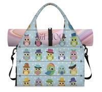 Bolsa de lona deportiva con diseño de búhos con compartimento para zapatos, fin de semana, bolsa de equipaje para gimnasio, yoga, viajes, color, L, Bolsa de viaje