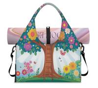 Bolsa de lona deportiva con diseño de búhos y árboles y flores coloridas con compartimento para zapatos, fin de semana, bolsa de equipaje para gimnasio, yoga, viajes, color, L, Bolsa de viaje