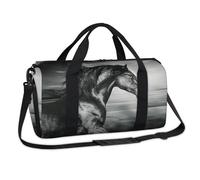Bolsa de lona deportiva con diseño de caballo corriendo, color negro y blanco, para fin de semana, para la noche, viajes, gimnasio, equipaje, para niños, niñas, niños, mujeres y hombres