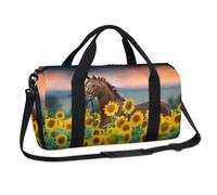 Bolsa de lona deportiva con diseño de caballo y girasol, para fin de semana, para el fin de semana, para viajes, gimnasio, equipaje, para niños, niñas, niños, mujeres y hombres
