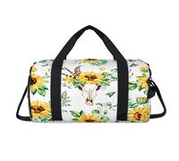 Bolsa de lona deportiva con diseño de calavera de toro, girasoles, con compartimento para zapatos, plumas de calavera, bolsa de fin de semana, bolsa de viaje para gimnasio, organizador de equipaje