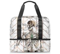 Bolsa de lona deportiva con diseño de calavera del Día de los Muertos para mujeres, hombres y niños, Kirls Marble Skull Weekend Overnight Bags Wet Seperated 21 L Tote Bag for Travel Gym Yoga, color,
