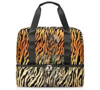 Bolsa de lona deportiva con diseño de calavera y tigre para mujeres, hombres, niños, Kirls Skull Print Weekend Overnight Bags Wet Seperated 21 L Tote Bag for Travel Gym Yoga, color, 21L, Organizador