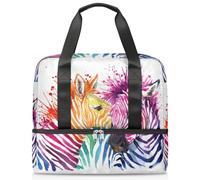 Bolsa de lona deportiva con diseño de cebra de acuarela para mujeres, hombres y niños, Kirls colorido, lindo, cebra, fin de semana, bolsas de noche separadas para mojado, bolsa de mano de 21 L para