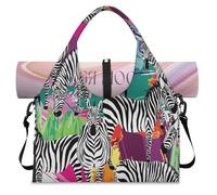 Bolsa de lona deportiva con diseño de cebra de animales de acuarela para mujeres y hombres, bolsa de fin de semana con compartimento para zapatos, bolsa de hombro para yoga, gimnasio, viajes, color,