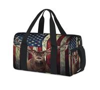 Bolsa de lona deportiva con diseño de ciervo de alce y bandera americana, para fin de semana, para la noche, viajes, gimnasio, para niños, niñas, niños, mujeres y hombres