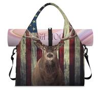 Bolsa de lona deportiva con diseño de ciervo de alce y bandera americana para mujeres y hombres, bolsa de fin de semana con compartimento para zapatos, bolsa de hombro para yoga, gimnasio, viajes,