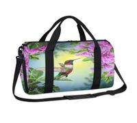 Bolsa de lona deportiva con diseño de colibrí con flores rosadas, para fin de semana, para la noche, para viajes, gimnasio, equipaje, para niños, niñas, niños, mujeres y hombres