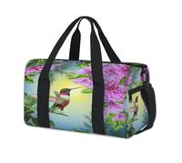 Bolsa de lona deportiva con diseño de colibrí con flores rosadas, para fin de semana, para la noche, para viajes, gimnasio, para niños, niñas, niños, mujeres y hombres
