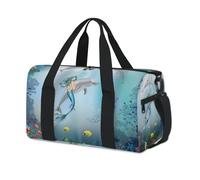 Bolsa de lona deportiva con diseño de delfines bajo el agua, sirena, fin de semana, para la noche, para viajes, gimnasio, para niños, niñas, niños, mujeres y hombres