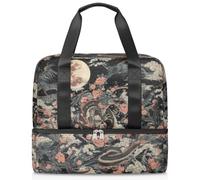 Bolsa de lona deportiva con diseño de dragón, flores, luna, para mujeres, hombres, niños y niñas, 21 L, para fin de semana, para viajes, gimnasio, yoga, color, Big, Organizador de bolsas